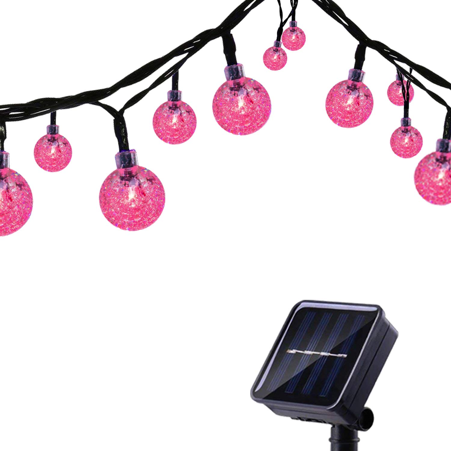 Tuokay, Solar Garden Lights, Outdoor Fairy Lights with Ball, Waterproof 6m 30 LED 8 Twinkling Modes, Decorative Lighting String Lights for Home, Gazebo, Patio, Lawn, Wedding Ornament (Pink)