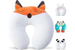Plushii Kids' Travel Pillow, Travel Neck Pillow for Traveling Chin Support, Airplane Toddler Travel Pillow for Head Rest and Neck Support for Cars Long Flights Sleeping, Fox
