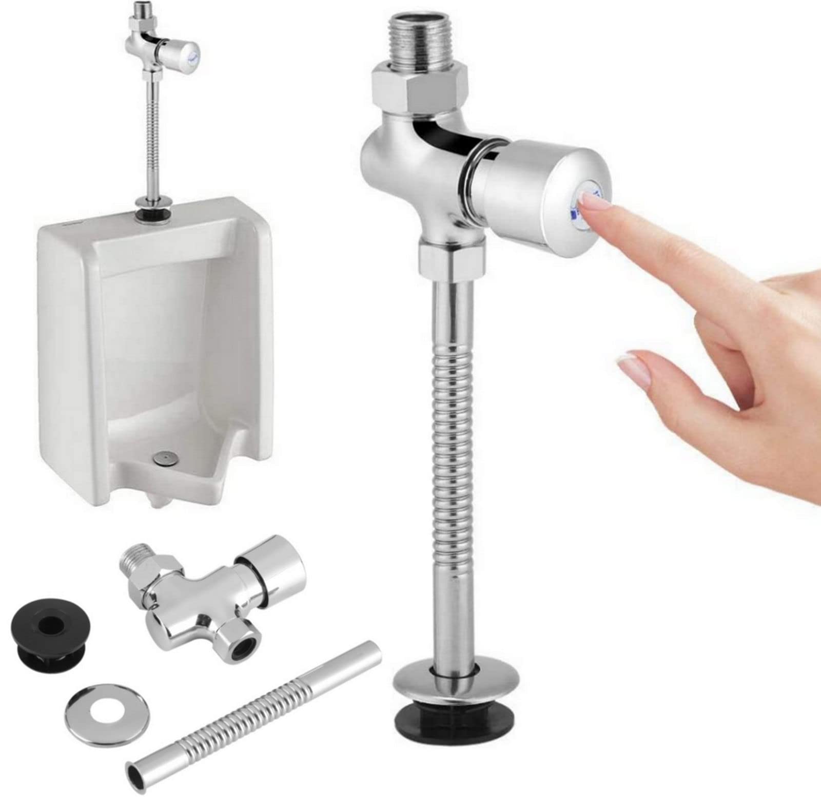 Acogedor Urinal Flush Valve, Zinc Alloy, Hand Push Valve, Chrome Finish, 1/2 inch Outlet, Modern Design