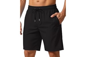 Yufawow 9 Inch Men Swim Trunks with Mesh Lining Quick Dry Breathable Pockets for Summer Beach Cruise Water Park Gym Running