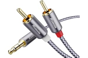Ruaeoda 3.5mm to 2RCA Cable 6 Feet, Braided 2RCA to 3.5mm AUX to 2-Male 2RCA Audio Auxiliary Stereo Y Splitter Cable 1/8 to 2RCA Stereo Cable Audiophiles Headphone 2RCA Cable [Double-Shielded]
