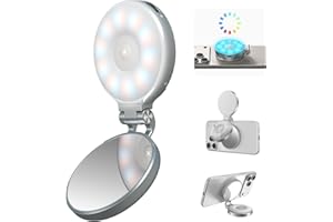 TELESIN 4-in-1 Magnetic RGB Selfie Ring Light with Mirror & Phone Stand, LED Video Light, Rechargeable Portable Clip On Fill 