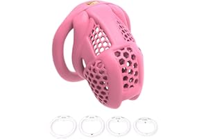 Men's honeycomb built-in small locking security cage, ventilated and breathable, with four fixed flat rings (Pink, SMALL)