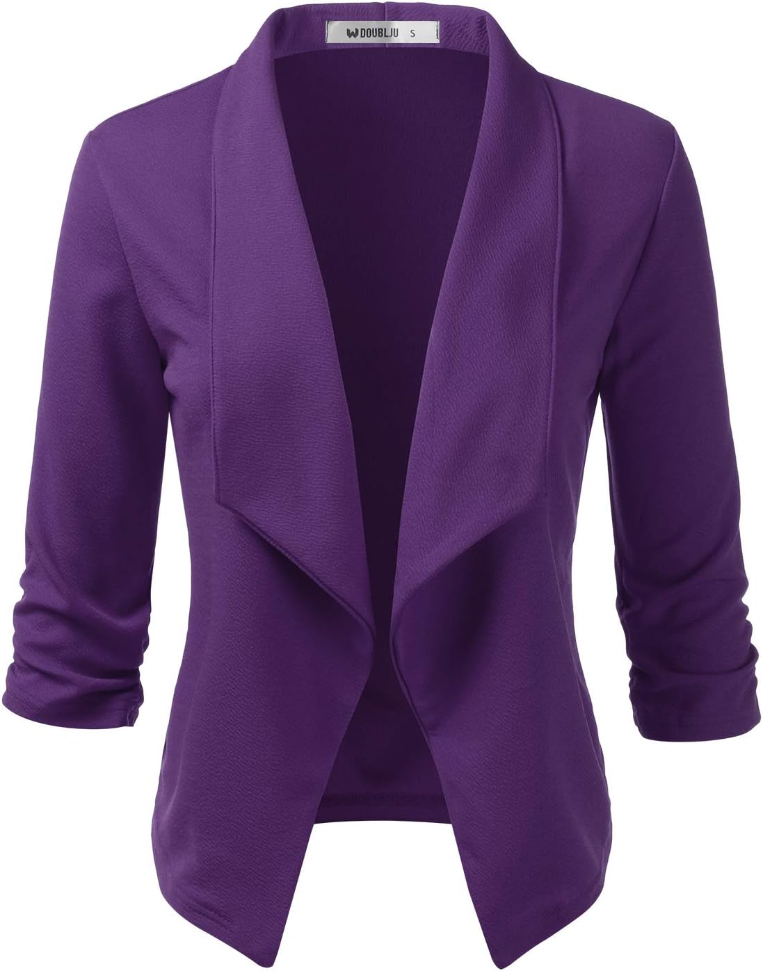 Women's Casual Work Ruched 3/4 Sleeve Open Front Blazer Jacket with Plus Size