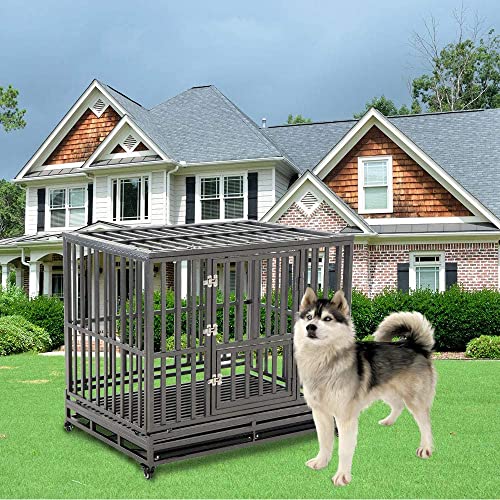 LUCKUP Heavy Duty Dog Cage Metal Kennel And Crate For Medium And Large