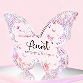 Aunt Gifts from Nephew Niece,Bling Birthday Gifts for Aunt Auntie from Nephew Niece Unique - Aunt Gifts for Valentines Mothers Day Christmas,Sparkle Butterfly Shaped Acrylic Plaque Sign(Pink)