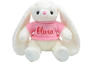OELTTG Personalized Bunny with Name - 9 Outfit Colors, Unique Easter Gift