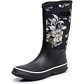 WTW Womens Mid Calf Rain Boots - Waterproof Insulated Neoprene Rubber Boots Mud Outdoor Hunting Garden Boots
