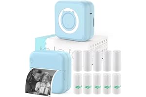 HUIJUTCHEN Mini Blue-Tooth Printer, Wireless Sticker Printer with 10 Rolls Paper for iPhone/Android