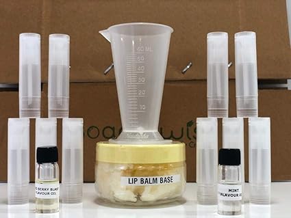 Soapy Twist DIY Lip Balm Making Kit (Lip Balm Base, Red Berry Blast Flavouring Oil, Watermelon Flavouring Oil, 10 Empty Lip Balm Tubes, Measuring Jar)