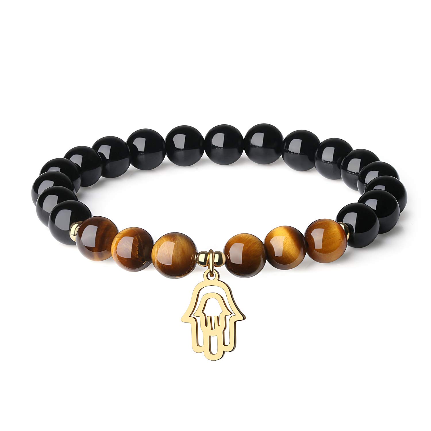 COAI Hand of Fatima Black Tourmaline Tiger Eye Stone Bracelet