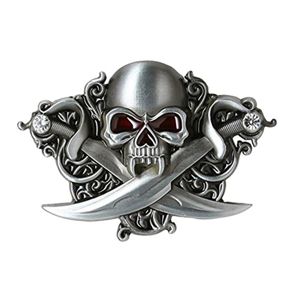 LKMY Novelty Skull Sword Head Belt Buckle, Western American Cowboy Belt Buckles(Skull1)