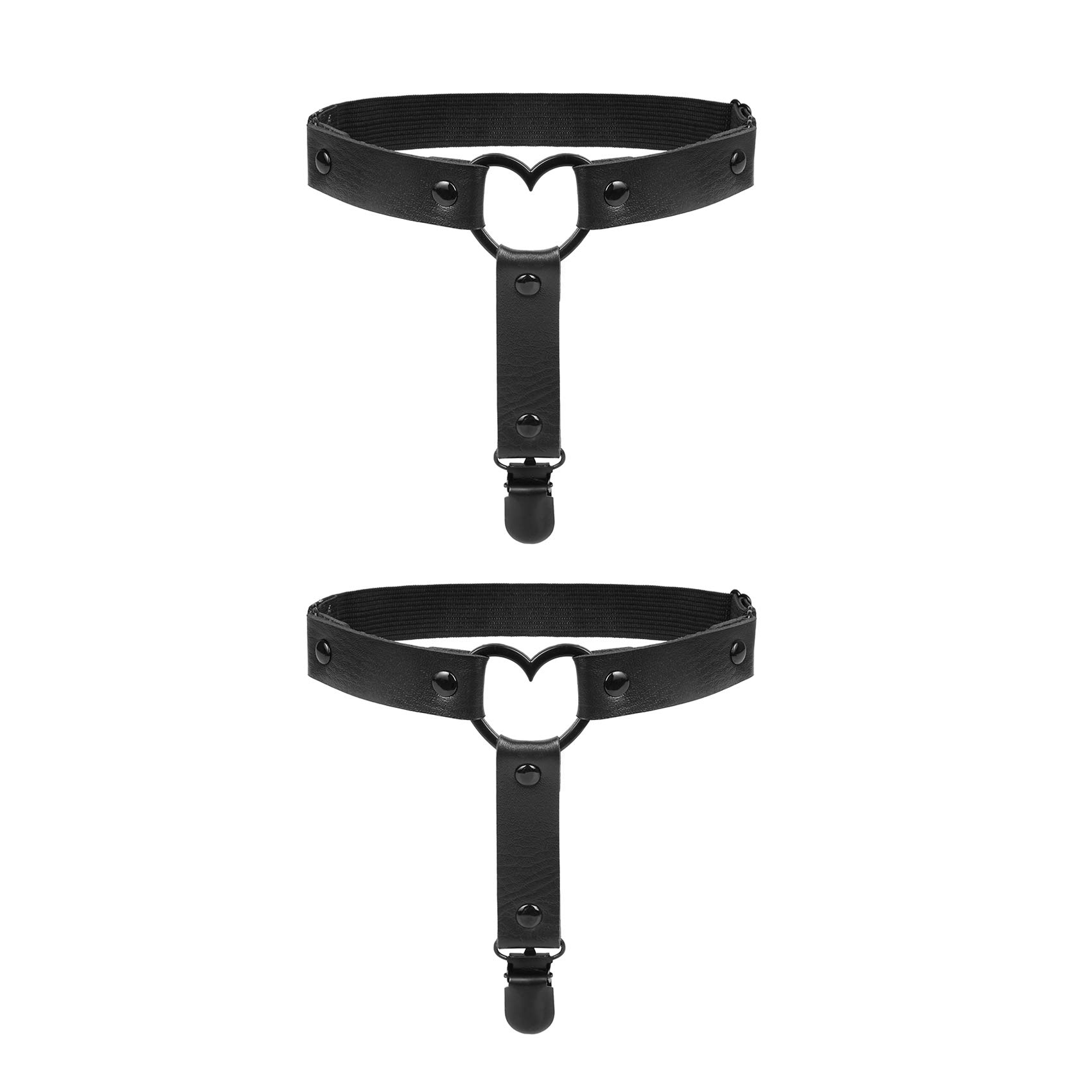alisikee 2pcs Adjustable Heart Thigh Garter with Anti-Slip Clips, Elastic Punk Leg Garters for Women, Black