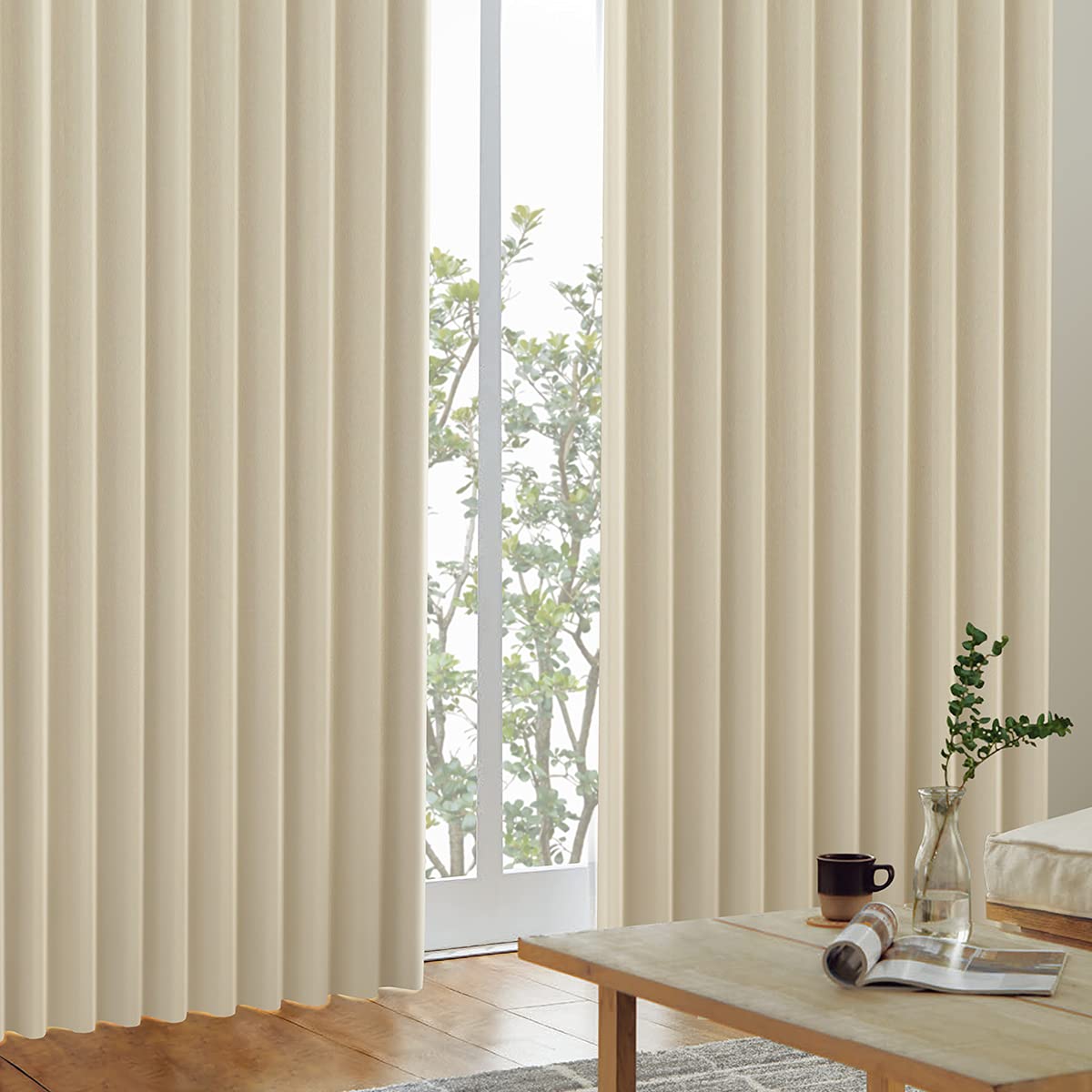 カーテンくれない 1級 遮光カーテン「K-wave-D-plain」 日本製 防炎 ラベル付【40色×140サイズ】 節電対策に 保温 保冷 断熱 遮熱 エクリュ 幅100×丈200cm×2枚商品画像