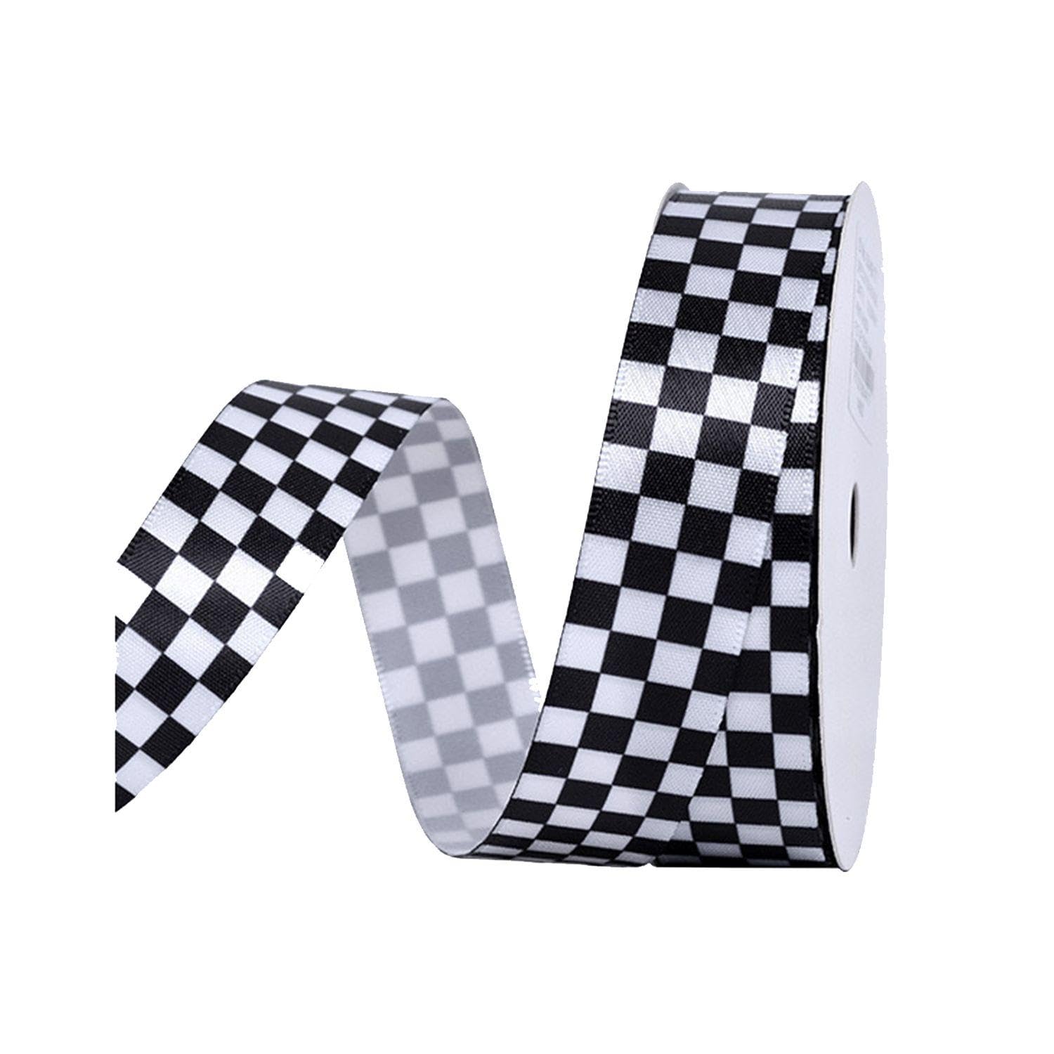 1 Roll (9M) Black & White Checkered Gift Box Ribbon - Decorative & Racing Weaving Material