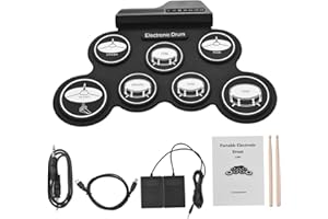 BESPORTBLE Portable Electronic Drum Set for Boys and Girls Adults Practice Drum Pad Roll-up Feature Quiet Kit f