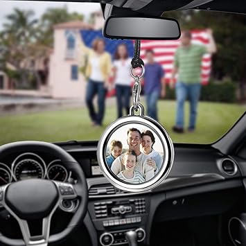 Amazon Com Car Auto Rearview Mirror Hanging Ornament Beautiful Photo Frame Locket Photo Frame Metal For Car Mirror Round Automotive
