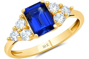 MAX + STONE 10k Gold Gemstone Rings for Women | Emerald Cut Birthstone Ring Anniversary Ring | Anti Tarnishing Cocktail Ring with Gift Box in Size 5 to 9