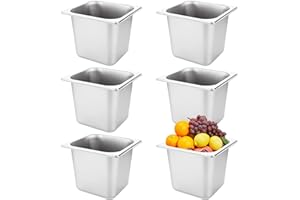 LANIAKEA 6PCS Hotel Pans Stainless Steel Steam Table Pan Restaurant Supplies 1/6 Size 6" Deep Stainless Steam Table Pans, Hotel Pan Trays for Food, Party Catering Supplies