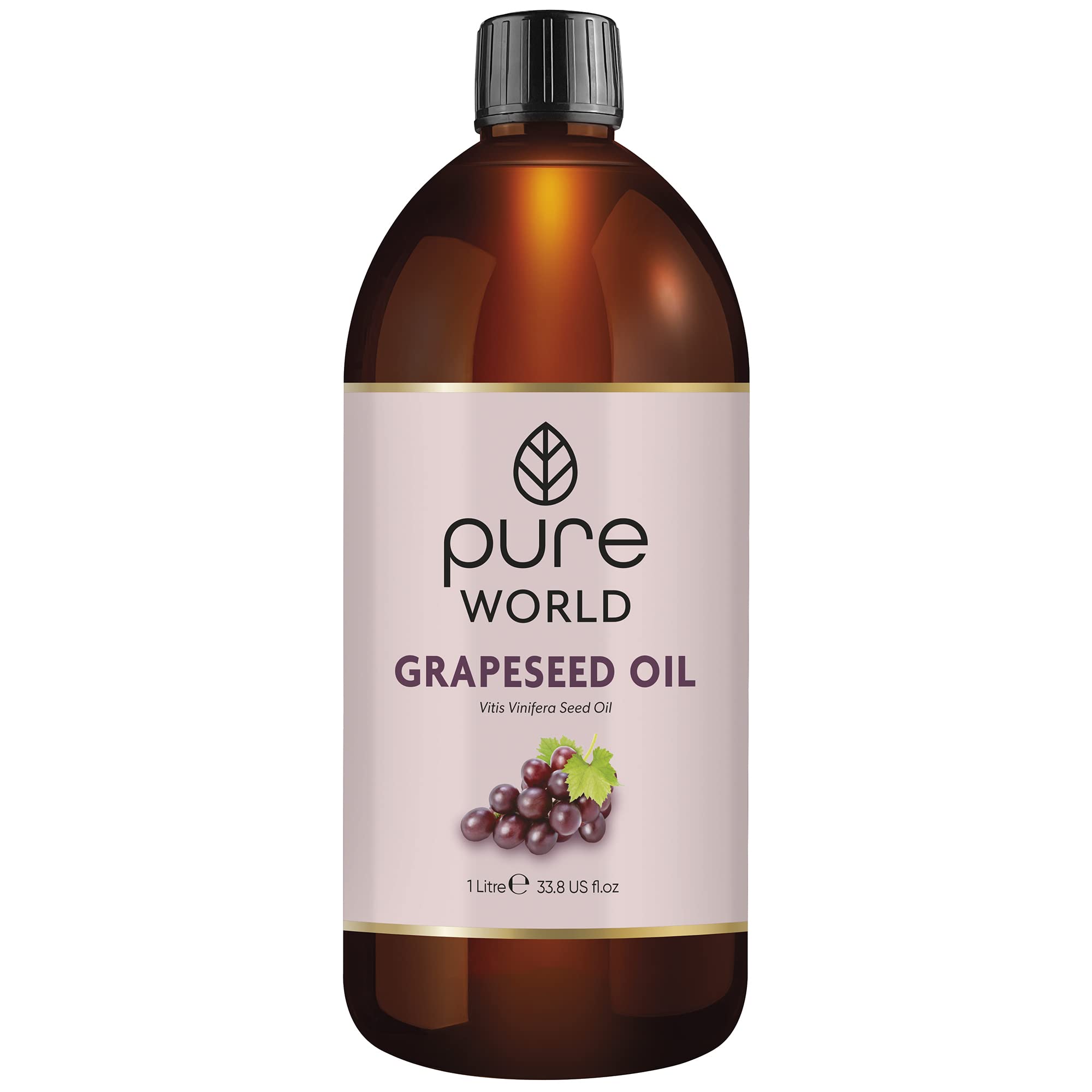 Pure World Natural Grapeseed Oil 00% Pure and Undiluted.1000ml Premium Italian Quality Grapeseed Oil – Aromatherapy, Skin, Nails, Body and Face, Food Grade