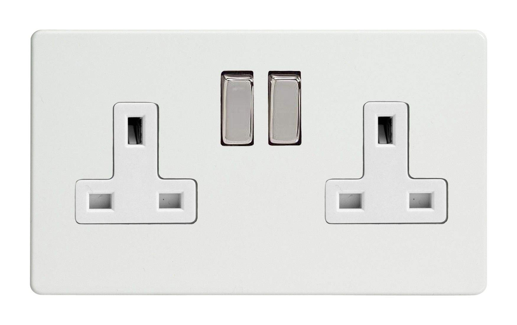 Varilight - 2 Gang 13 Amp Double Switched Socket Dimension Screwless Premium White - XDQ5WS