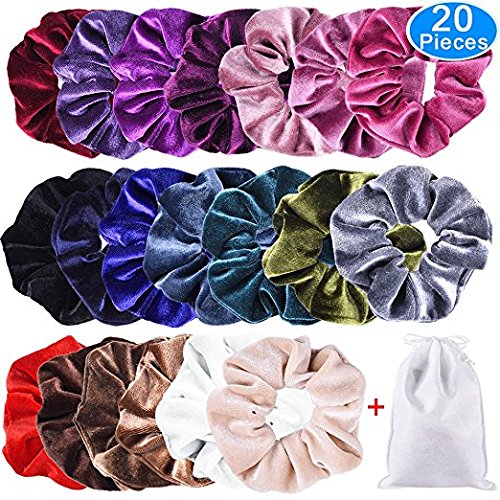 EAONE 20 Pack Velvet Hair Scrunchies Colorful Velvet Hair Ties Scrunchy Bobble Hair Bands, 20 Colors