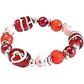 Valentine Bracelet, Heart Glass Beaded Stretch Bracelet for Women, Birthday Christmas Gift for Her, 1 Pc
