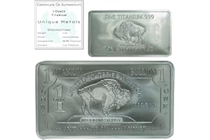 Unique Metals 1 Troy Ounce (Oz) Bullion Titanium Bar Paperweight Metal with Certificate of Authenticity | Made in USA .999 Pure Titanium bar by Unique Metals