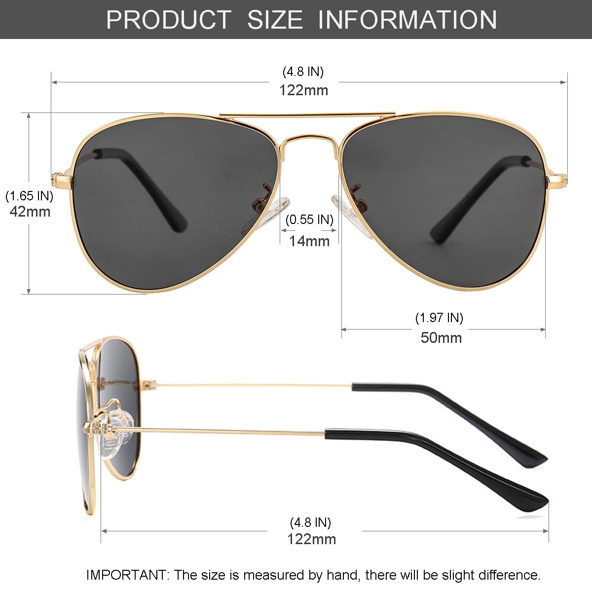 Kids Polarized Aviator Sunglasses for Little Girls Boys Juniors Teenagers, Two Sizes 50MM 52MM