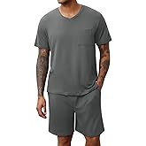 Ekouaer Mens Pajamas Set Soft Lounge Set V Neck Sleep Nightwear Short Sleeve Pjs with Pocket S-XXL