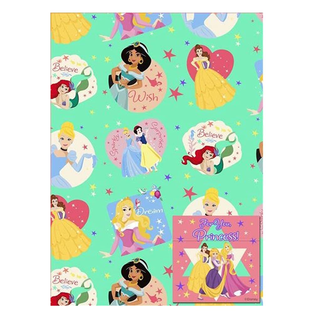 Disney Princess 2 Sheets of Gift Wrap and 2 Gift Tags