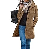 yoeasy Women's Casual Thicken Wool Blend Pea Coat Stand Collar Single Breasted Winter Mid Long Overcoat Jackets