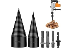 SKIWALI Firewood Log Splitter 2 Pack 45mm+32mm Easy Log Splitting Drill Bits Heavy Duty Electric Drills Screw Cone Driver Tools Split Wood Efficiently for Dry Soft Woods + 4 Drill Attachments
