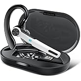 Bluetooth Headset, Wireless Headset with ENC Mic, 60H Talking Time Single-Ear Bluetooth Earpiece V5.3 with 400mAh Charging Case, IP7 Waterproof Hand-Free Headphones for iOS Android Cell Phones White