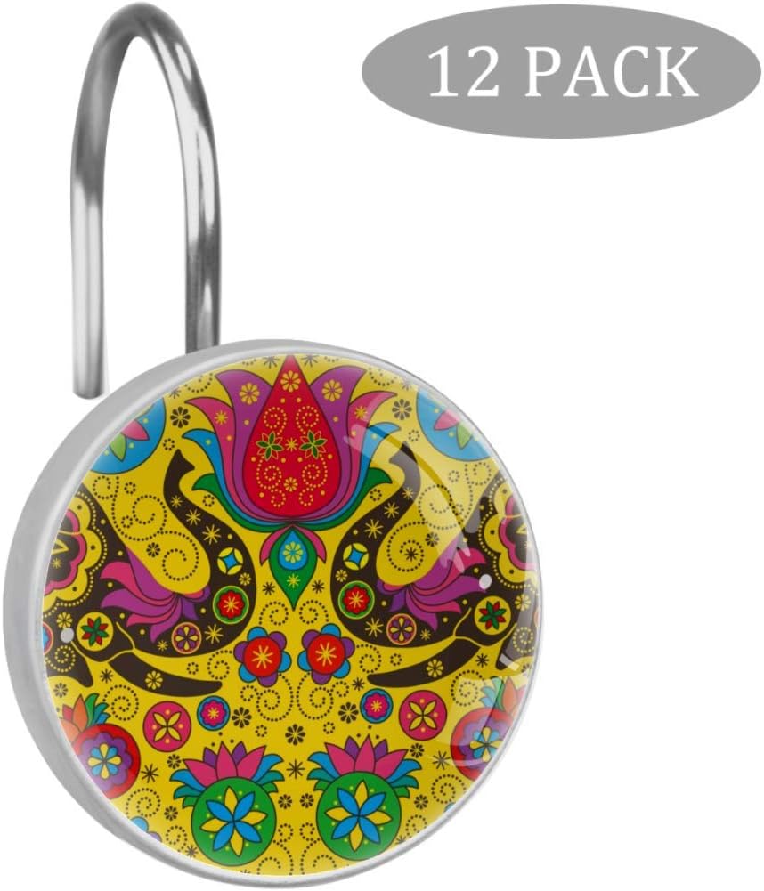 Bennigiry 12 Stück bunte Elefanten, gelbes Blumenmuster, Duschvorhang