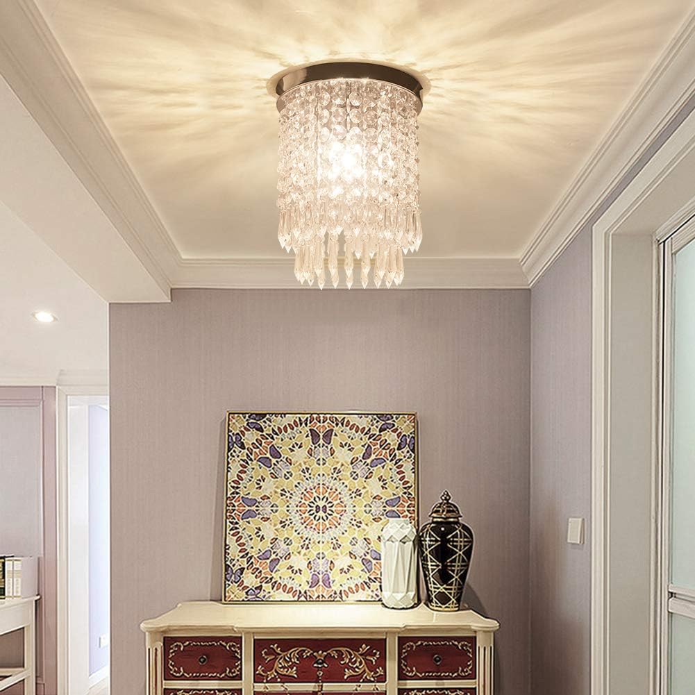 Crystal Chandelier Mini Chandeliers Ceiling Light Modern Chandelier Elegant Flush Mount Light Fixtures for Dining Room , Bedroom, Closet, Entryway, Foyer, Hallway, H11.02''x W8.66'',E12 Bulb Included: Home Improvement