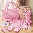 BABESIDE 8 Pcs Reborn Baby Dolls Clothes with Bassinet for 17-22 Inch Baby Dolls, Reborn Baby Doll Accessories Outfit fit Newborn Babies Doll Girl, Babies Pretend Play Set (Not Doll)