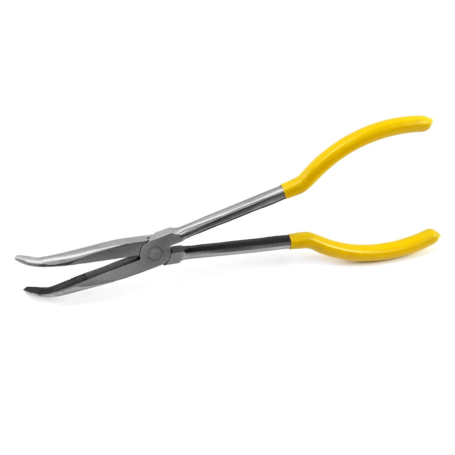 QWORK® Bent Nose Pliers, Extra Long Steel Pliers with Curved, Bent 45°, 11" / 280mm
