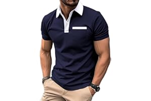 PEVOSU Mens Casual Polo Shirts Classic Short Sleeve Golf Shirt Fashion Button Cotton Top with Pocket