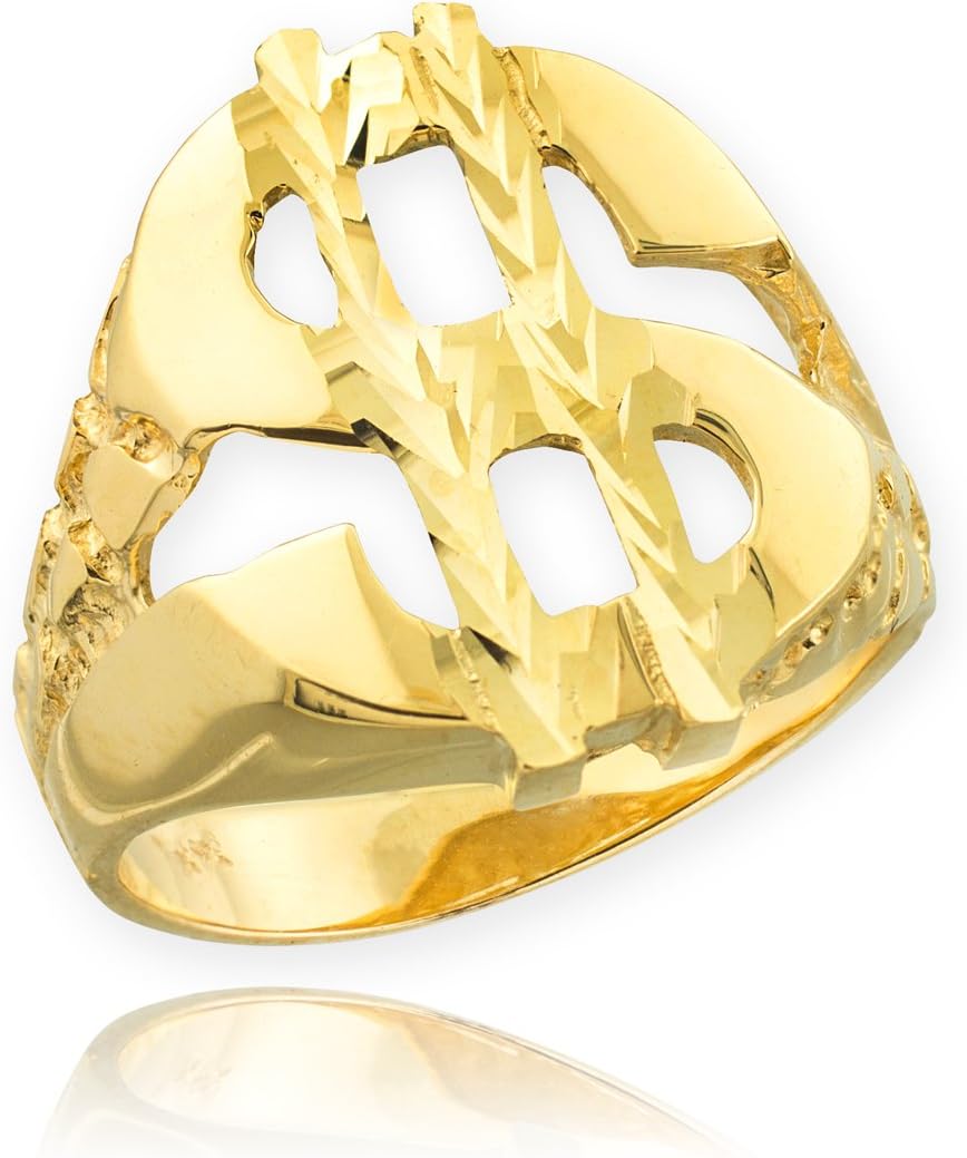 Men's 10k Yellow Gold Lucky Nugget Band Dollar Sign Ring (Size 11.25)