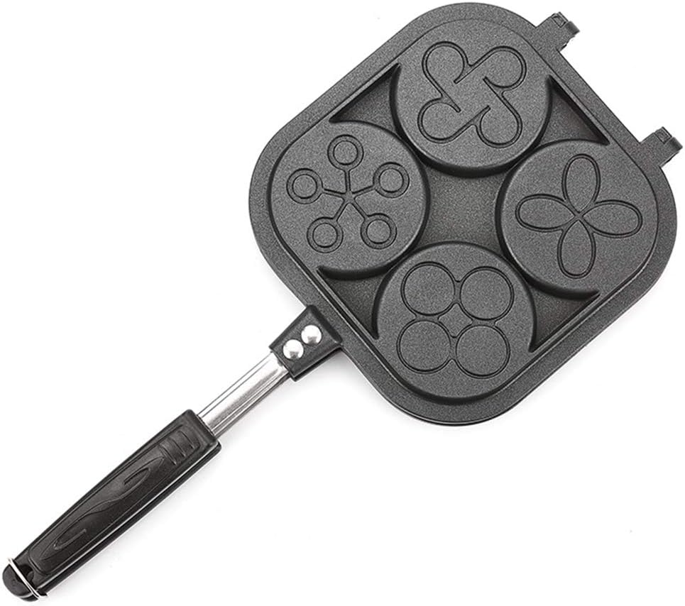 Waffle Mould, Aluminum Alloy Pancake Waffle Maker with Long Handle,4-Grid Waffle Baking Pan for Household Kitchen Gas,Non-Stick Waffle Mould Cast Aluminum Base