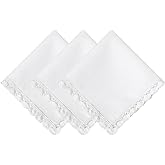 White Lace Handkerchiefs for Women, Soft Cotton Women’s Lace Handkerchiefs, Ladies Hankies for Embroidery Wedding Daily