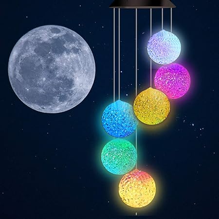 Amazon Com Six Foxes Crystal Moon Solar Wind Chime Wind Chimes