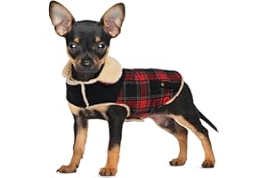 Preferhouse Winter Coat for Small and Medium Dogs, Puppy Plaid Jacket, Cotton Coat for Cold Weather, Windproof Warm Dog Garments, Pet Thickened Outfits Indoor Outdoor, Red S