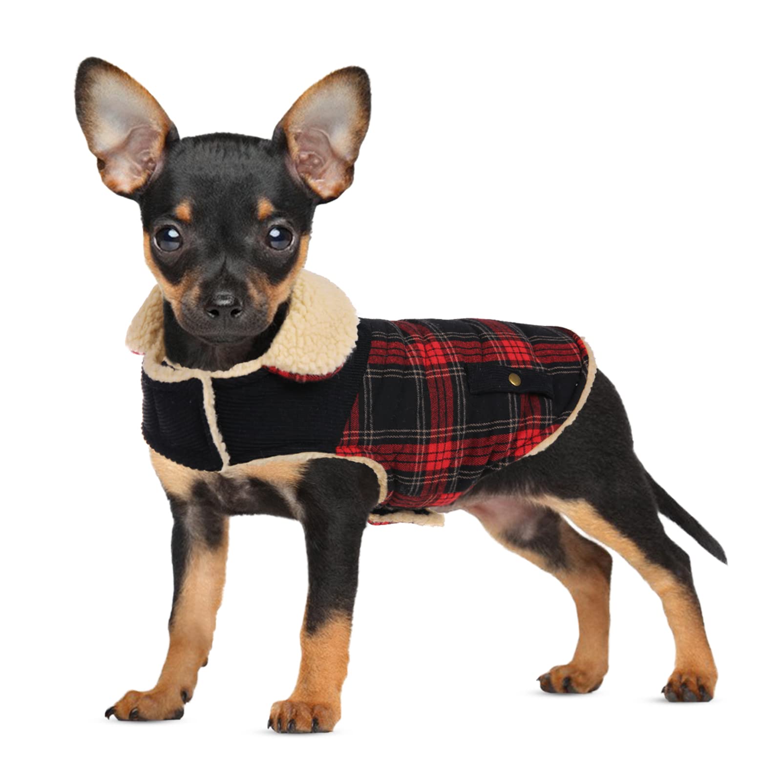 Preferhouse Winter Coat for Small Dogs, Puppy Plaid Jacket, Cotton Coat for Cold Weather, Windproof Warm Dog Garments, Pet Thickened Outfits Indoor Outdoor, Red XS