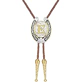 Flipslo Bolo Tie for Men Western Tie Cowboy Initial Letter ABCDJMR to Z Brown Leather Necktie Bolo Ties for Women