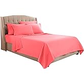 Clara Clark Bed Sheets, Premier 1800 Series Bed Sheet Set with Extra Set Pillowcases, Deep Pocket Fitted Sheet, Luxury Soft Bedding Sheets & Pillowcases, Flex-Top King, Coral Pink