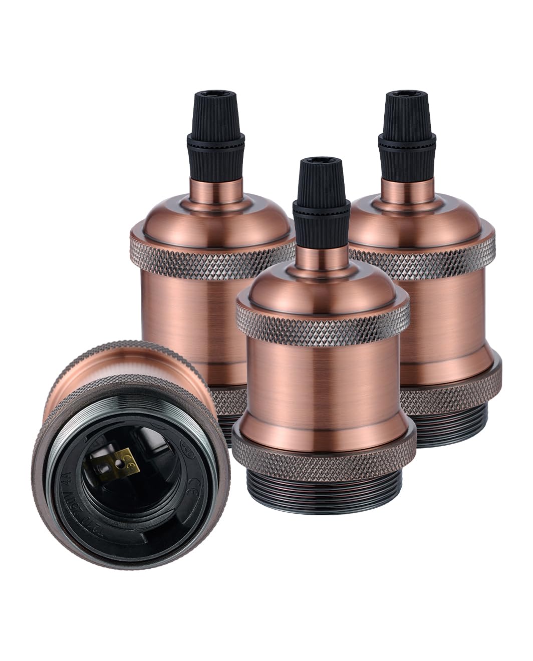 Vecys 4 PCS E27 Vintage Bronze Lamp Socket Adapter Edison Retro Lamp Holder Adapter for Vintage Light Bulbs Pendant Lamp（Red Copper）
