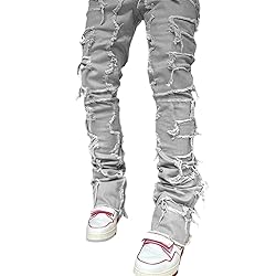 Kodaruber Mens Stacked Jeans Slim Fit Ripped Skinny