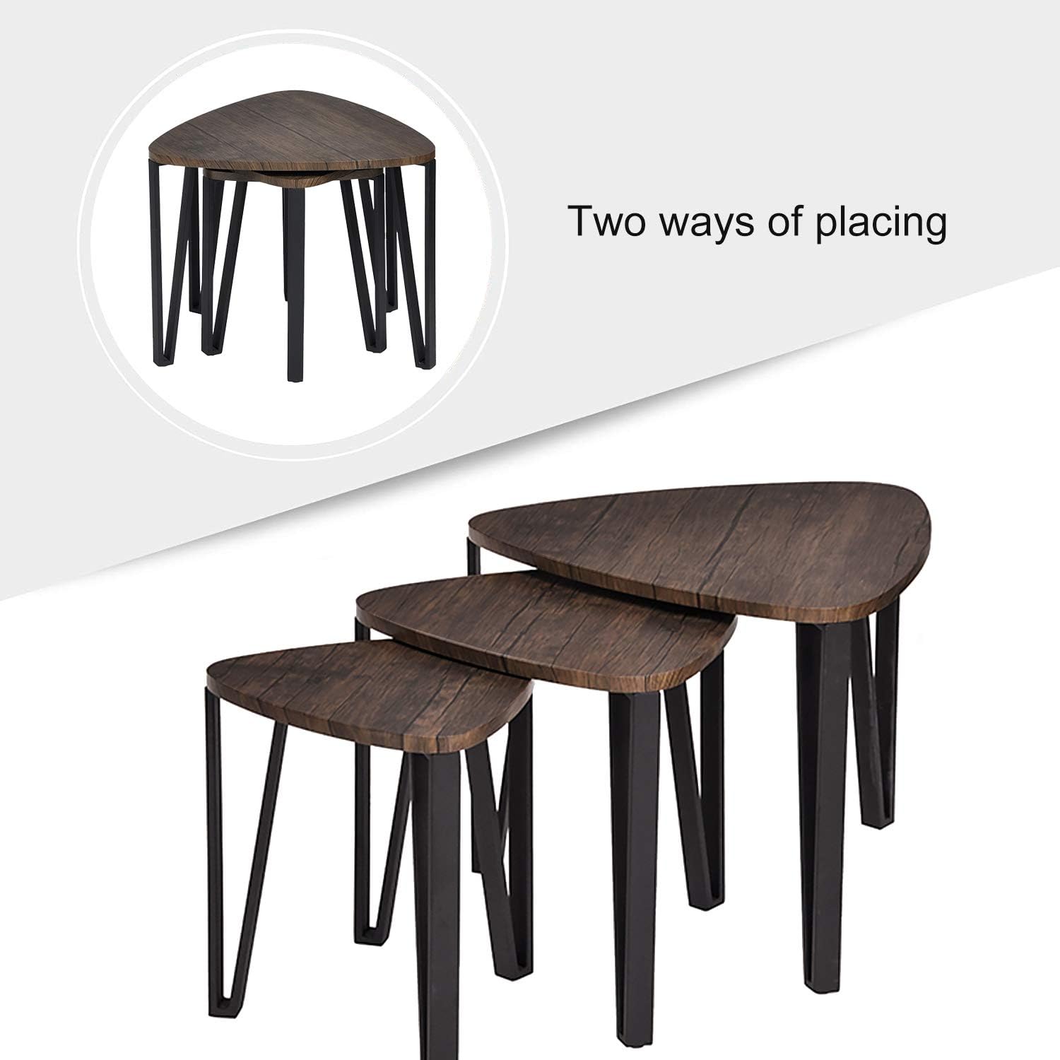 Industrial Nesting-Tables Living Room Coffee Table Sets of 3 Stacking End Side Tables Nightstands Vintage Night Tables for Bedroom Home Office Telepho: Home & Kitchen
